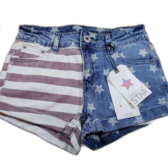 Vanilla Star High Rise Flag Jean Shorts Size 0 | USA American Flag Distressed - Picture 3 of 11